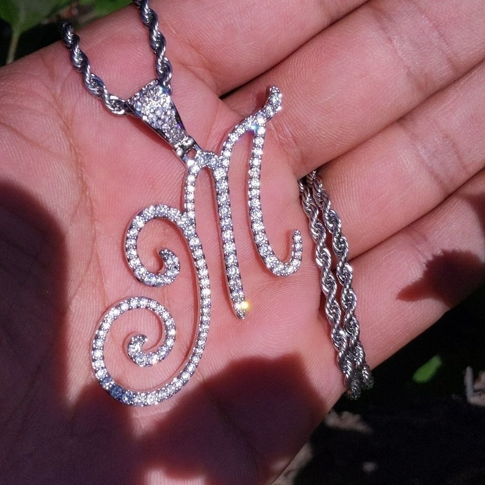 18"Rope Chain - White Finish Cursive Initial M. - image 6